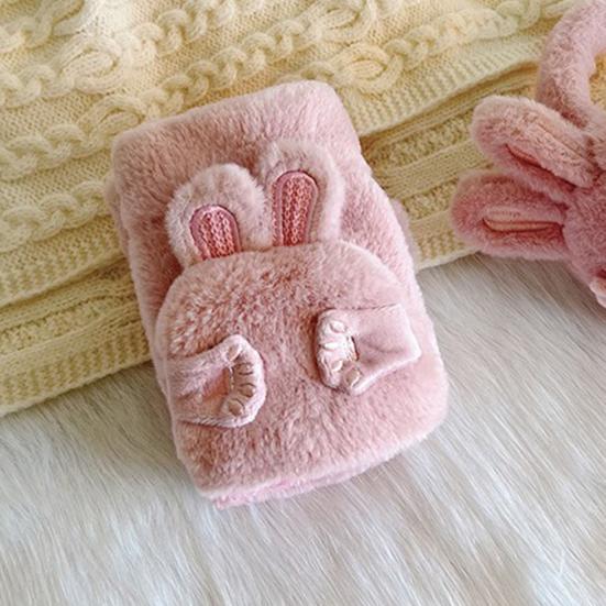 Women Winter Plush Gloves Thickened Warm Fuzzy Rabbit Mittens Girls Convertible Winter Fingerless Mittens