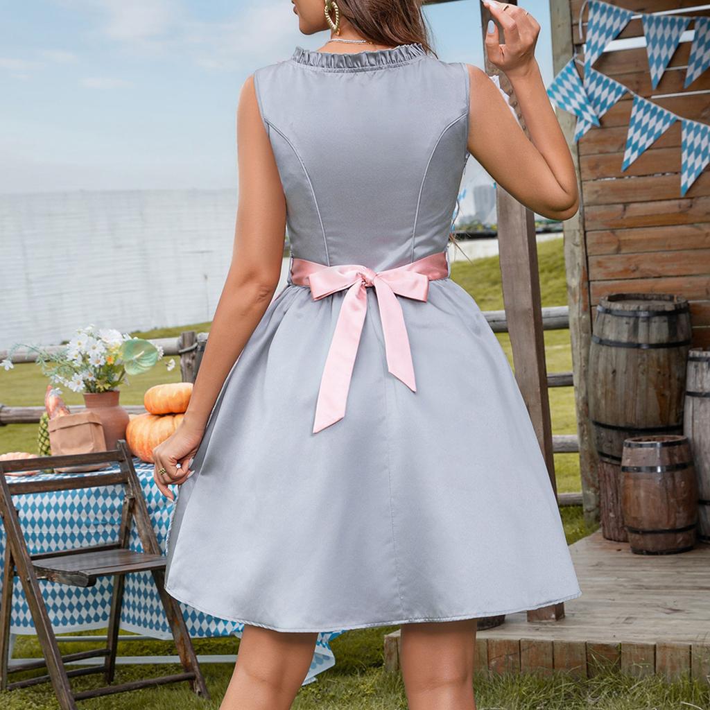 Beer Festival Costume Bavarian Women's Performance Costume Solid Color Square Neck Dress(Excluding Lace Lining)