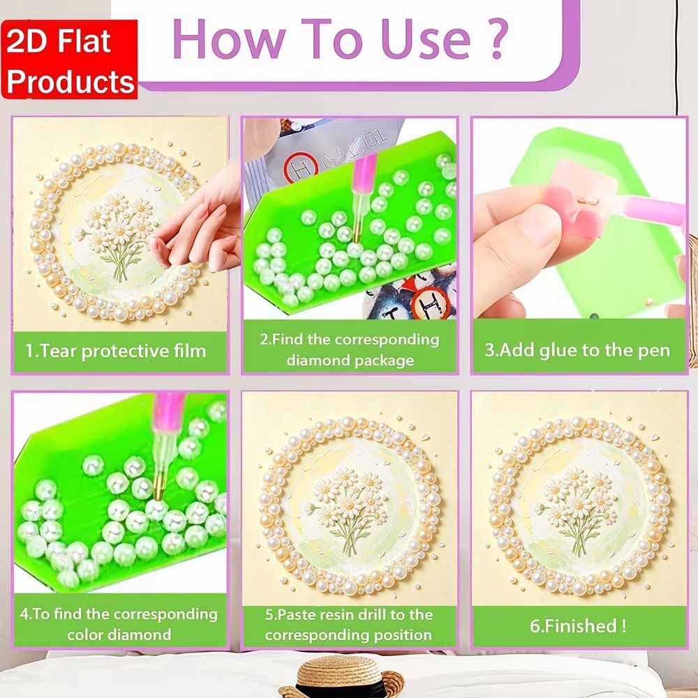Pearl painting kit DIY daisy flower bouquet. home or office wall decoration