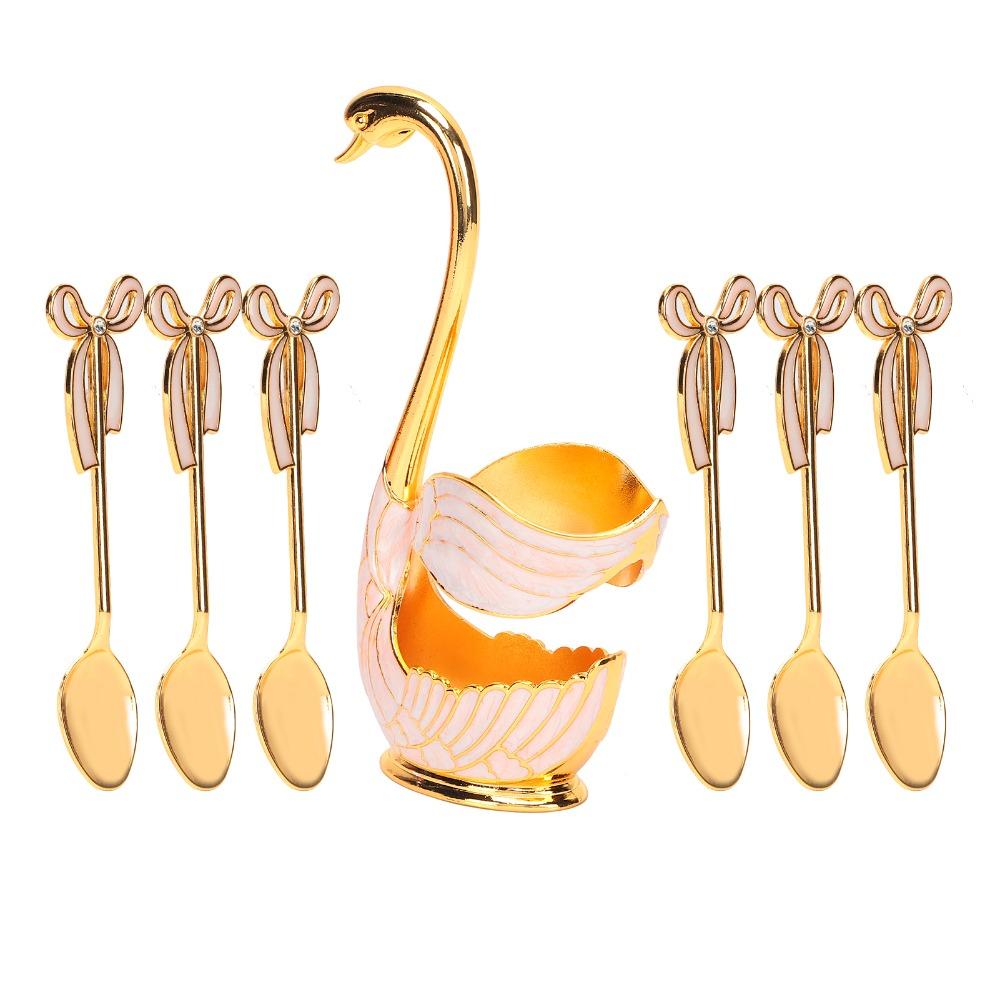 7pcs Zinc Alloy Coffee Spoon Set Gold Tea Spoon Set Dessert Spoons Spoon Fork Set For Fruit