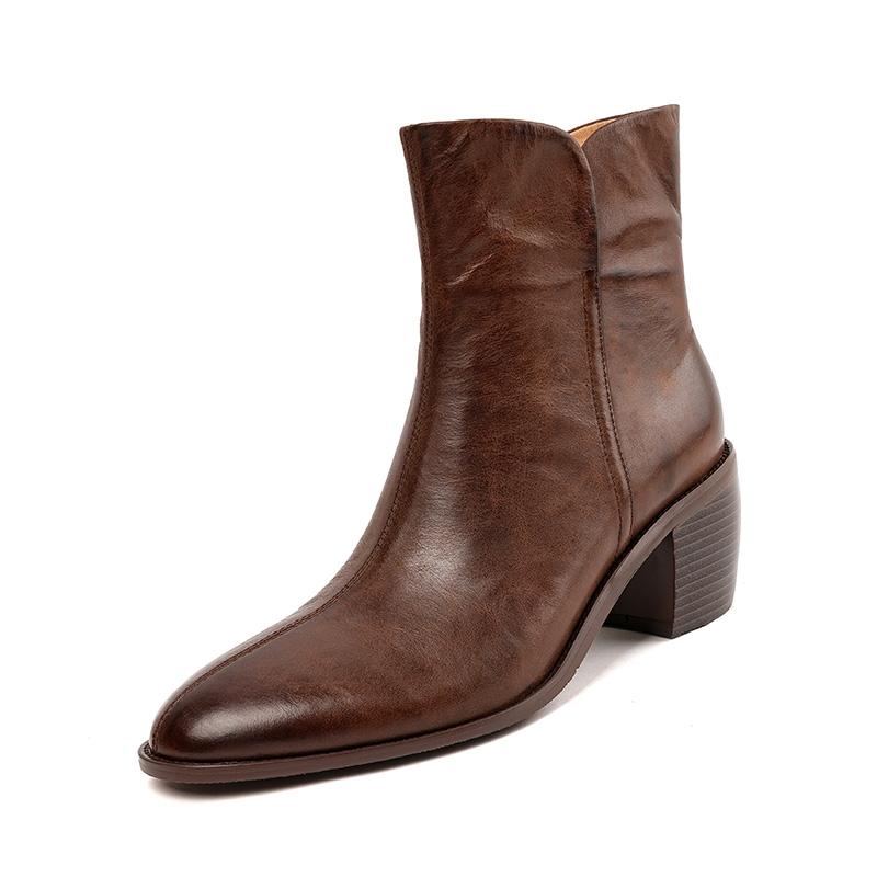 2024 Autumn Women Ankle Boots Round Toe Women Boots Winter Western Boots Genuine Leather Leather Shoes Office Lady Shoes Retro