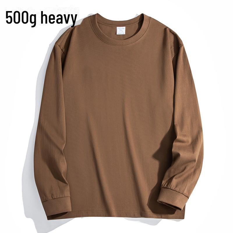 Schweres 500g Langarm-T-Shirt aus reiner Baumwolle für Herren, Braun – Perfekt für Paare im Frühling und Herbst