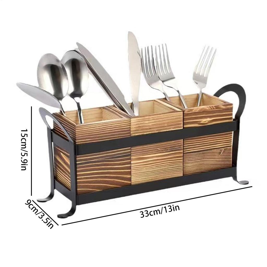 Utensil Holder For Party With Handle 3-Compartment Vintage Stylish Silverware Caddy Kitchen Cabinet Forks Spoons Holder For Cafe