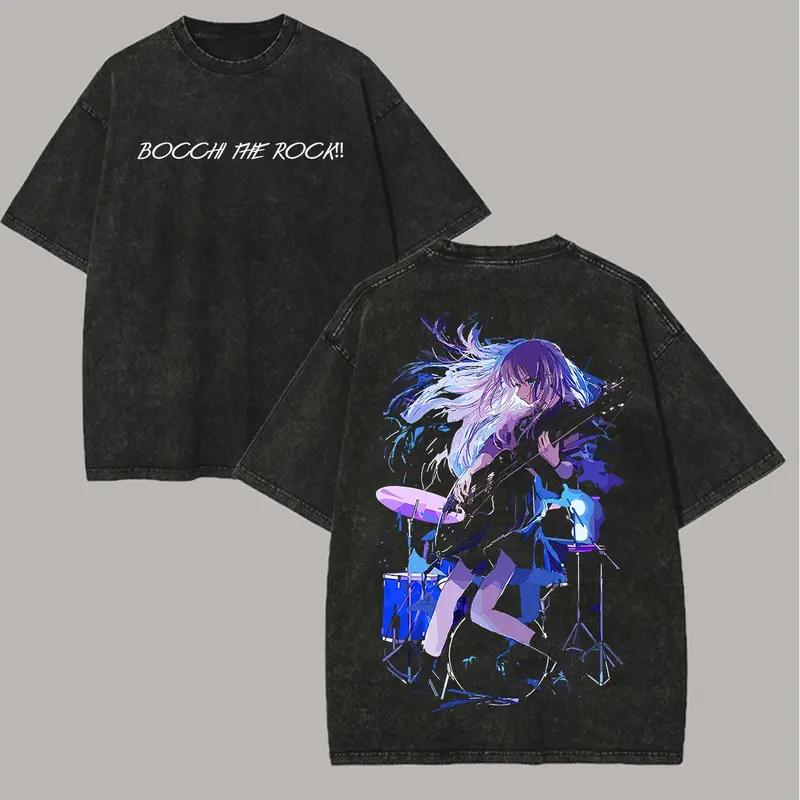 

Hot Anime BOCCHI THE ROCK! Gotoh Hitori Clothing Men Women Short Sleeve Tshirts Washed Cotton Tee Retro T-shirt Harajuku T Shirt XXL чёрный
