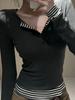 Women's Striped Color Block Fake Two-Piece Long Sleeve Button-Up Top
