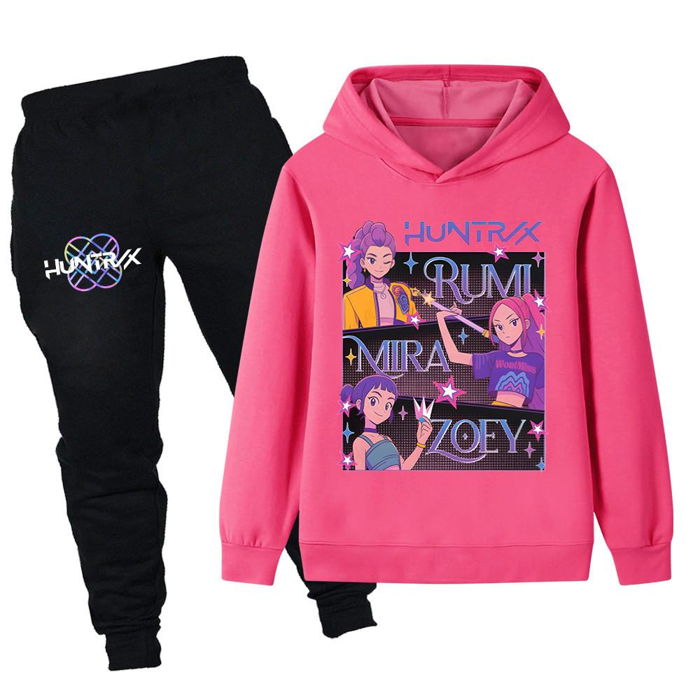 PB1225 Kinder Jungen Mädchen Kpop Mira Zoey Rumi Druck Langarm Kapuzenpullover Hose Hosen Kleidersets