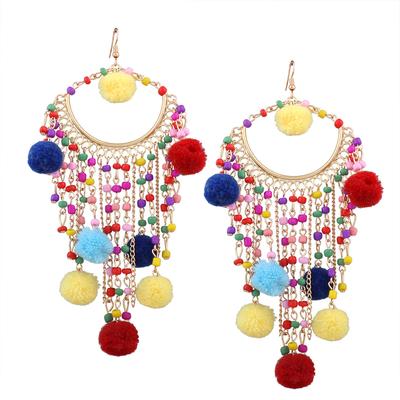 Women's Sweet Tassels Beads & Pompons Ear Pendants Long Dangle Earrings Eardrop Ladies Jewelry Christmas Gift