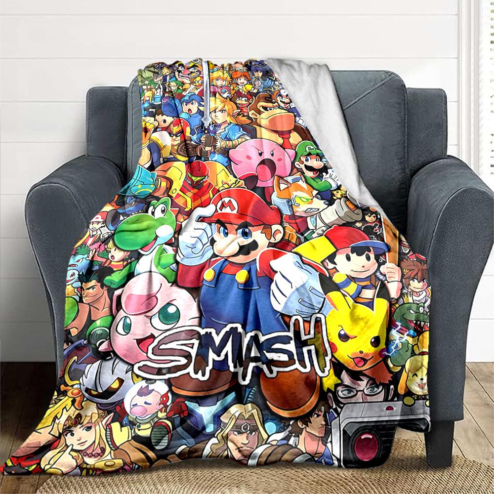 1pc Mario Gamer Gaming Flannel Blanket, Soft Skin Friendly with Digital Printing, Various Sizes Available for Family, Friends, Birthday