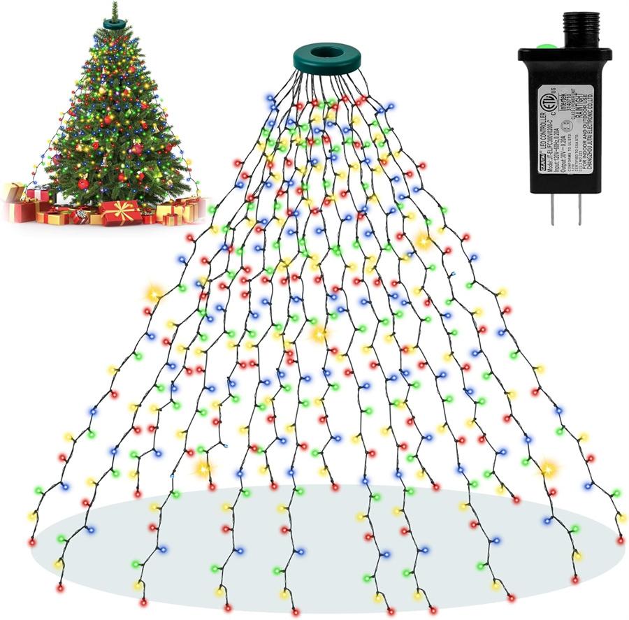16 Strands 2M Christmas Tree Waterfall Hanging Garland Lights 400 LED Christmas Tree Fairy Lights Outdoor Waterfall String Light