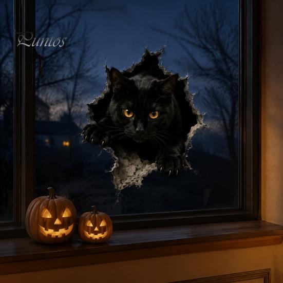 Seasonal Glass Door Stickers Halloween Break-in 3D Wall Decals, Spooky Breaking Through Walls Sticker, Illusion Indoor Outdoor Party Supplies