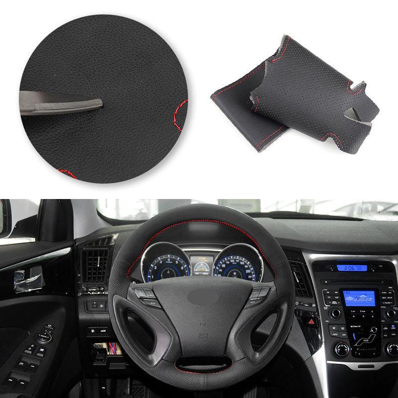 For Hyundai Sonata 8th 2011 2012 2013 2014 Car Interior Accessories Steering Wheel Cover Microfiber + Perforated Leather Trim