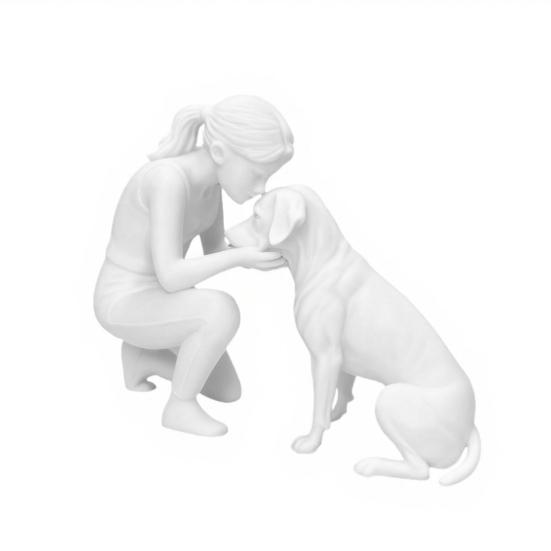 3D Printed Women Dog Figurine, Girls Pet Friendship Decorative Statue Sculpture for Living Room Home Office Shelf, Gift for Dog Lovers