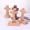 Art Vintage Wooden Crosses Standing with Base Religious Crosses Ornament Detachable Crucifix Sculpture Living Room