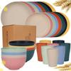Natural Wheat Straw Tableware Set Dinnerware Sets Biodegradable Unbreakable Plates, Bowls, Cups Lightweight for Kitchen Camping
