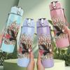 1PC Vintage Bird Floral Collage Print 750ml Colorful Plastic Sports Water Bottle Leakproof Pop Up Lid with Straw for Outdoor Work Home Use