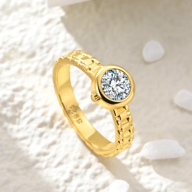 Ring 925 Sterling Silver Sparkling Gold Heart Star Moon Chain Ring For Women Man Girl Wedding Anniversary Part Ring Jewelry Gift