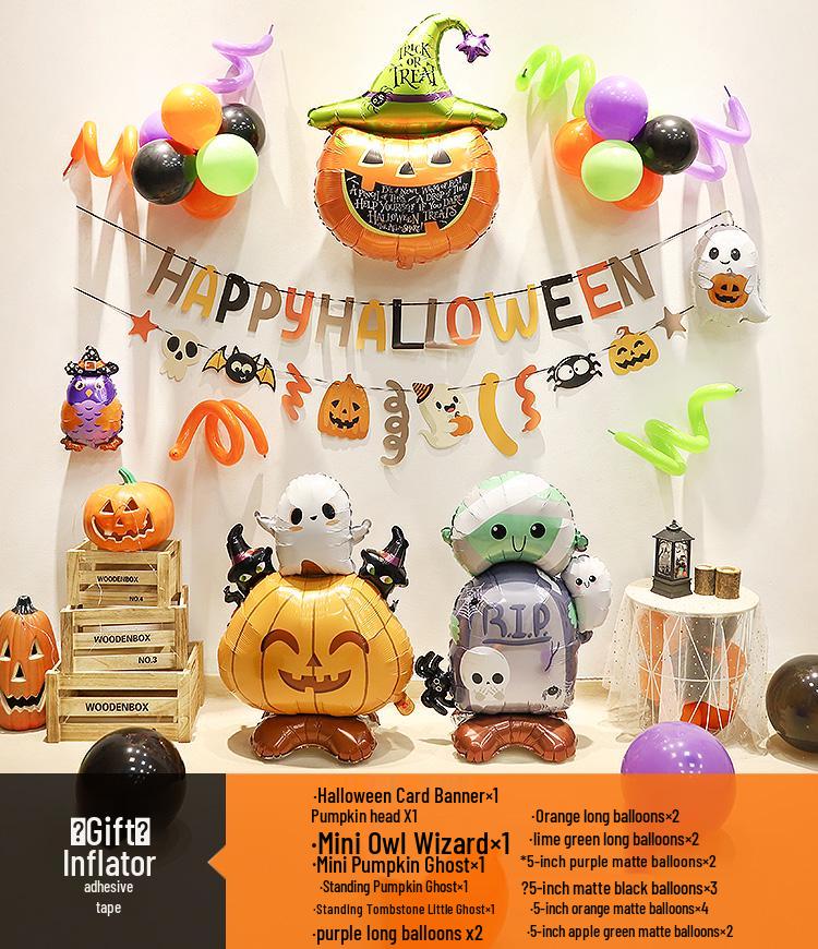Halloween Theme Balloons and Pumpkin Lanterns for Indoor Decoration and Wall Scene Layout