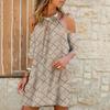 Fashion Women's Summer Casual Metal Hanging Neck Printed Strapless Dress