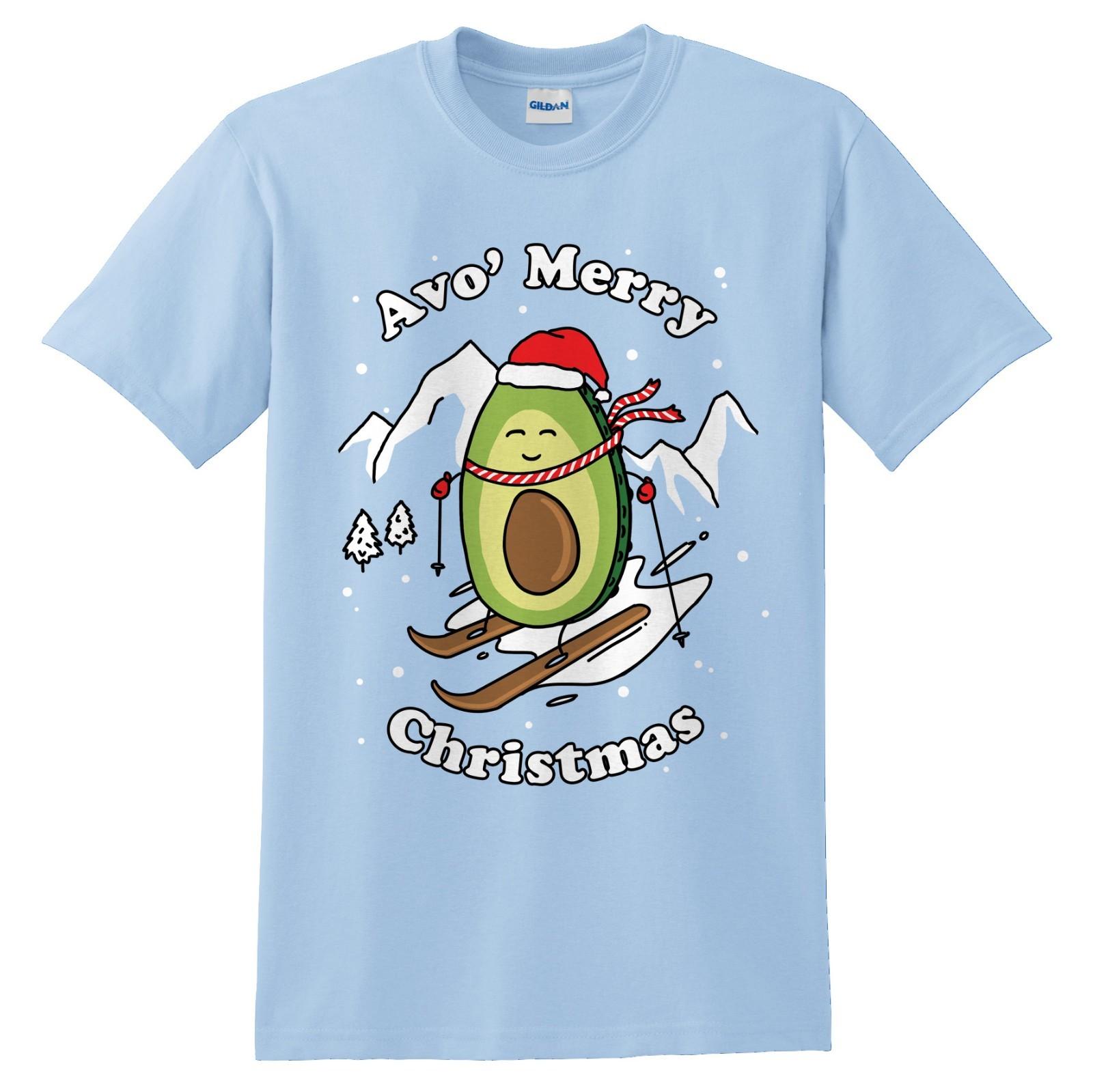 Avo Merry Christmas T-shirt Top Shirt Tee Funny Xmas Avocado Vegan Skiing Have a M