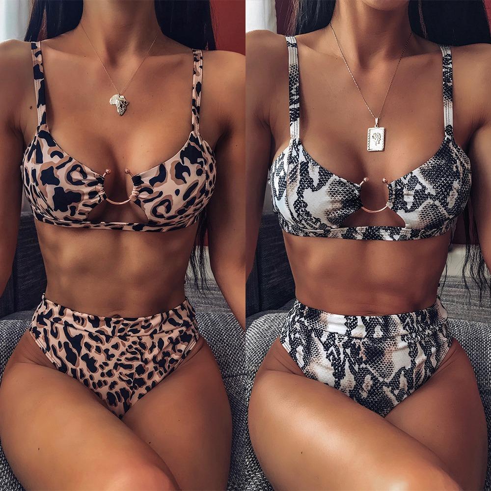 European and American Sexy Swimsuit Women's Split Leopard Print Bikini Set