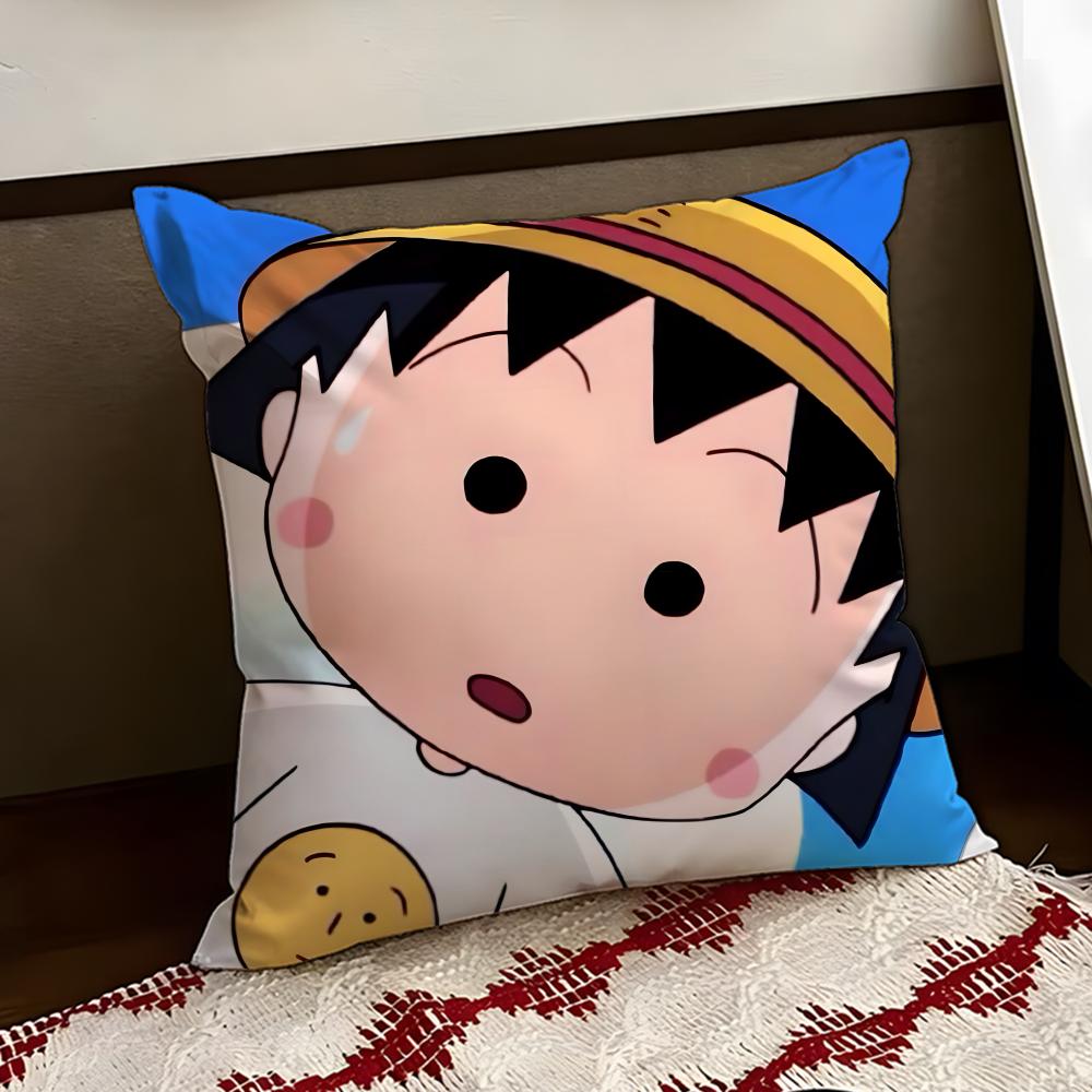 Cute anime CChibi MMaruko Chan Cushion Cover Reversible Soft Durable Pillow Cover Home  Car MultiScene Use for Daily Comfort
