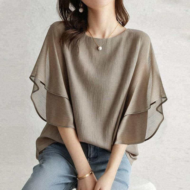 2025 Summer Chiffon Batwing Sleeve Casual Shirt - 5 Colors Available