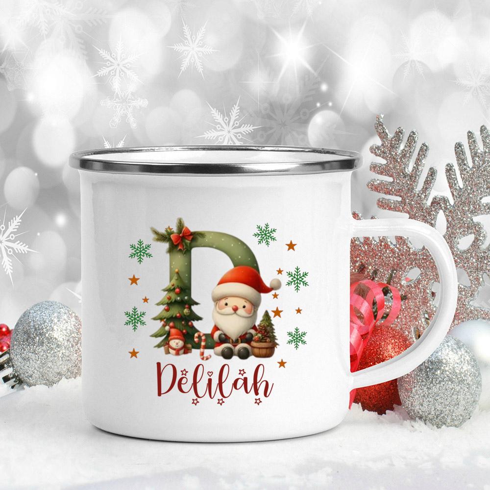 Personalisierte Weihnachten mit Namen Tasse Heiße Schokolade Schokoladen Tasse Getränke Saft Tasse Weihnachtsdekor weiße Emaille Tassen Weihnachten Geschenk