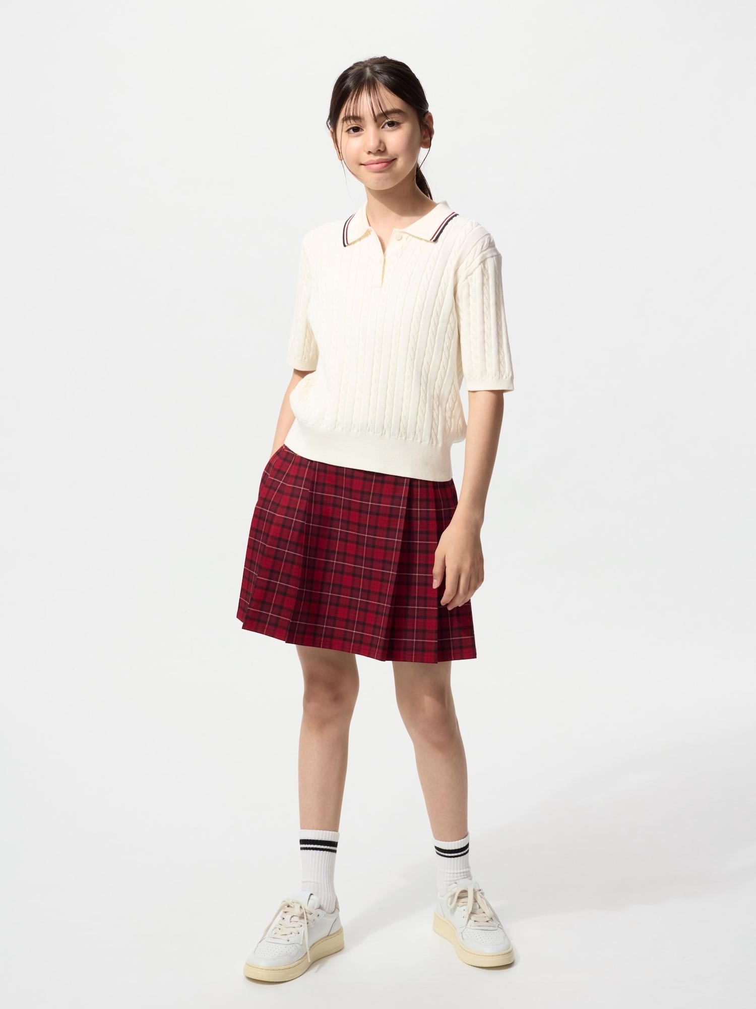 

Uniqlo Девочки Стираемый Вязаный Свитер Поло с Коротким Рукавом 01 OFF WHITE/KIDS 110