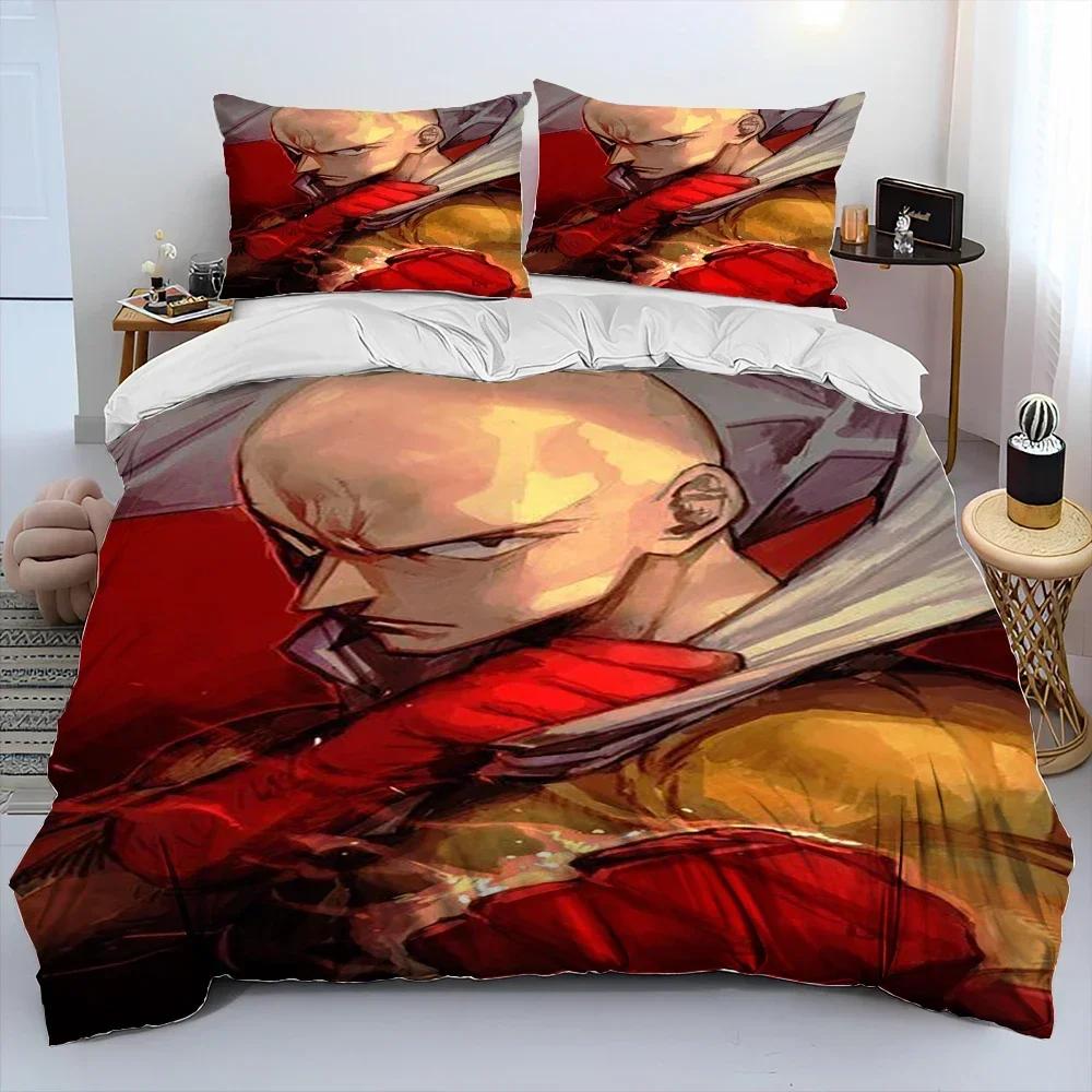 Lyxigt Nytt 3D-tryck ONE PUNCH MAN, Anime Tecknad Serie Täcke Sängklädesset, Påslakan Sängset Quiltöverdrag Örngott Sängklädesset