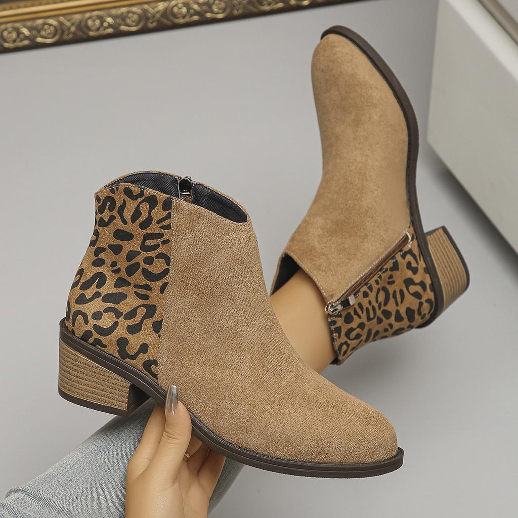 Bottes simples à talons épais pour femmes Hiver Nouveau Bout rond Daim Fermeture éclair latérale Semelle souple Antidérapant Résistant à l'usure Chaussures basses