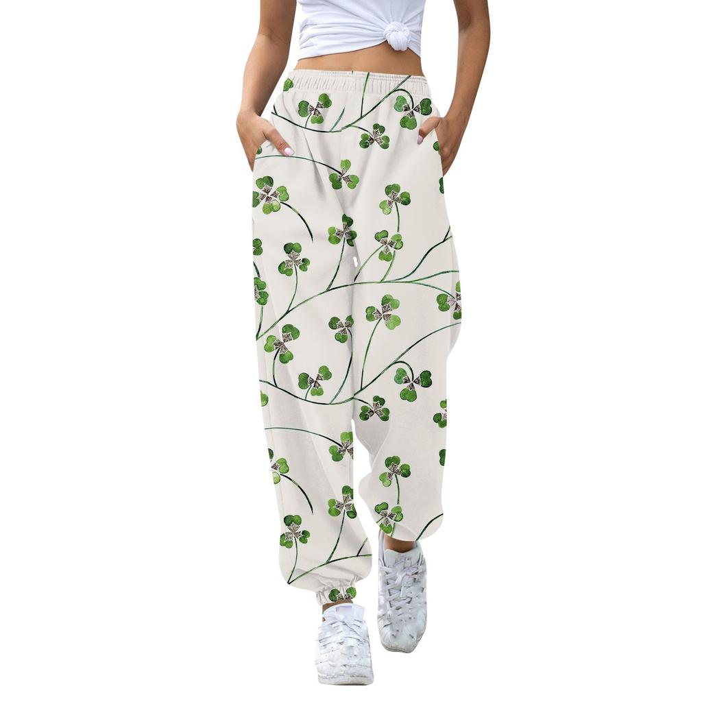 Women's Fashion Sport St. Patrick's Day  Printed Drawstring Pocket Casual Sweatpants Pants