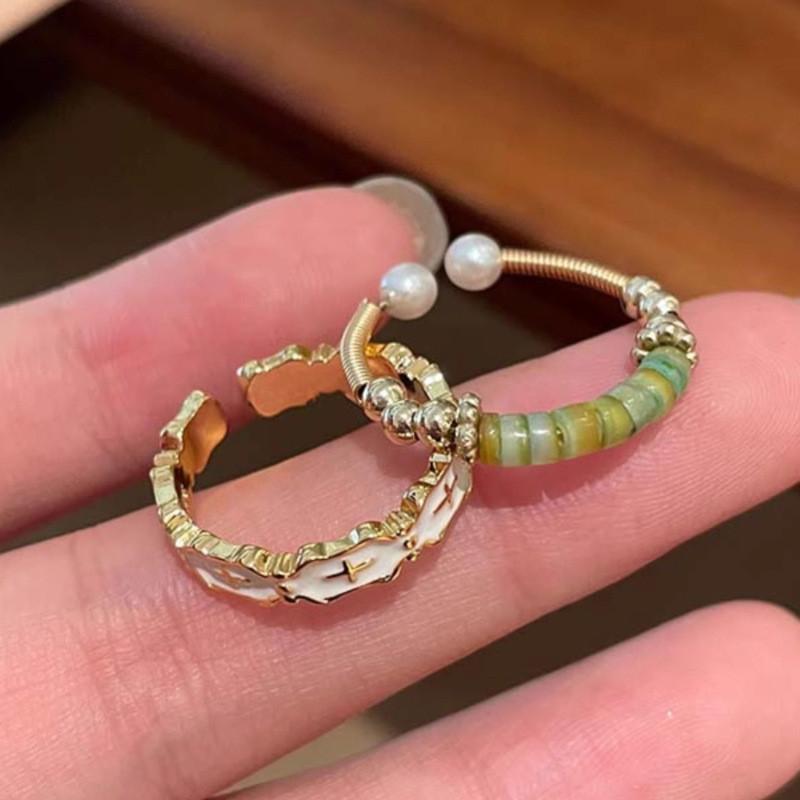 2024 Spring New Vintage Enamel Adjustable Ring For Women Geometric Style Fingerwear