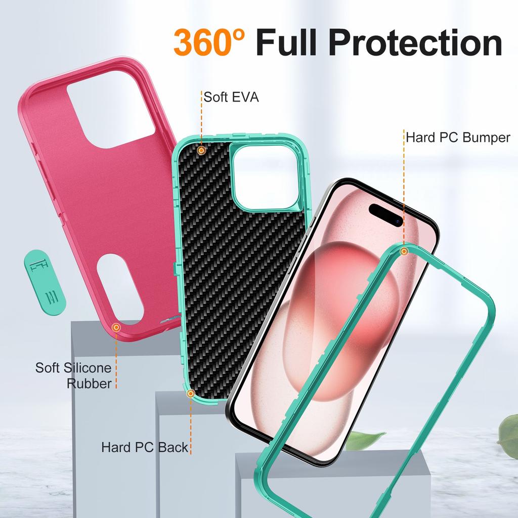 For iPhone 16 Pro Case PC+Silicone+EVA 3-in-1 Protective Phone Cover with Kickstand
