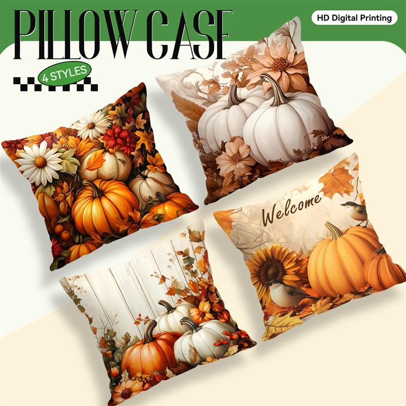 Autumn Pumpkin Cushions Pillowcase Printed Polyester 45x45cm Throw Pillow Cover Decorative Sofa Cushion Pillowslip Home Decor