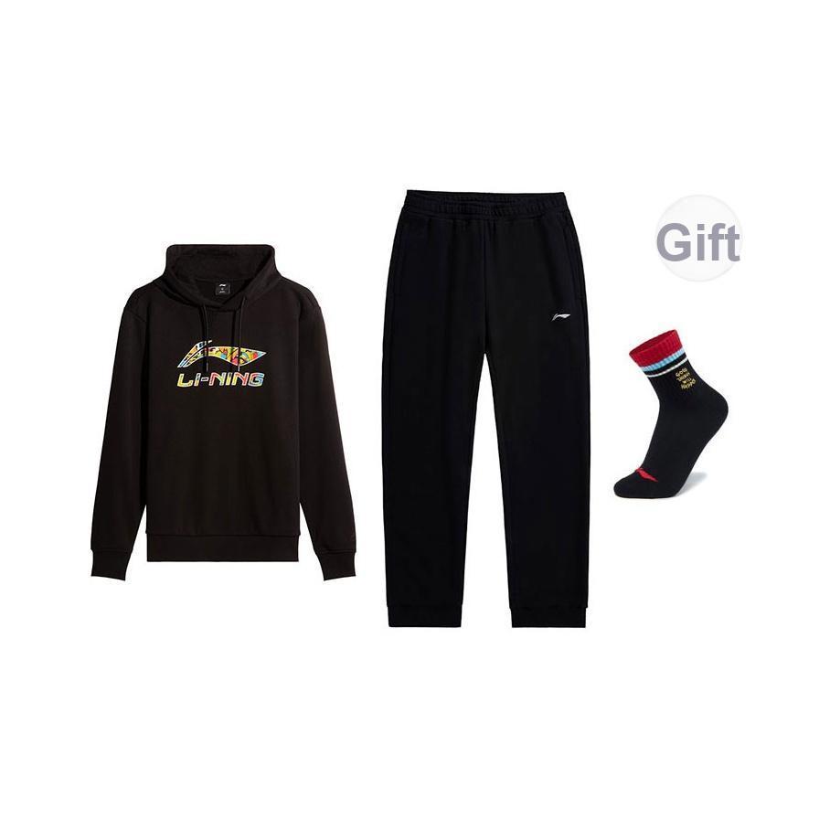 

Li Ning Fashion Hooded Logo Print Sweatshirt Comfortable Long Pants Casual Sports Suit Men sweatsuit AWDVJ01-2+AKLUE31-1 4XL