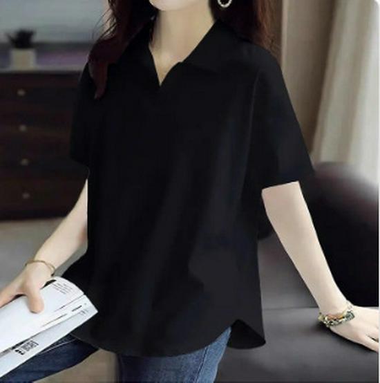 Chic Plus Size Summer 2025 Letter Print Lapel T-Shirt 2XL чёрный