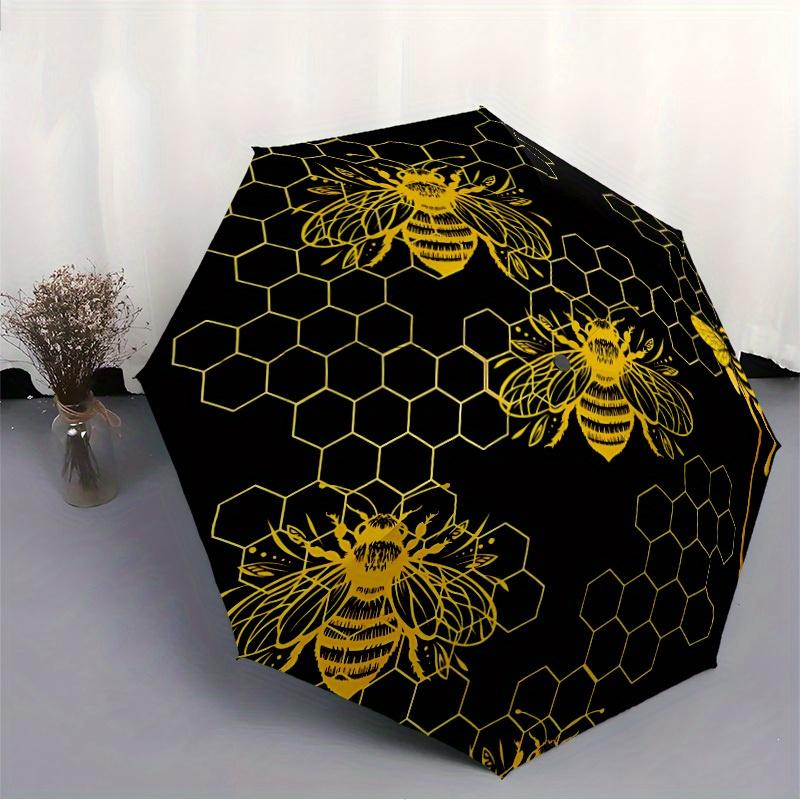1pc Bee Honeycomb Automatic Open/close Folding Compact Umbrella, 8-Rib Sturdy Canopy, Lightweight Portable, Commuting Use, Gift,061