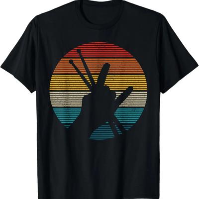 Vintage Drummer Drum Sticks Rock & Roll Hand Horns Gift T-Shirt