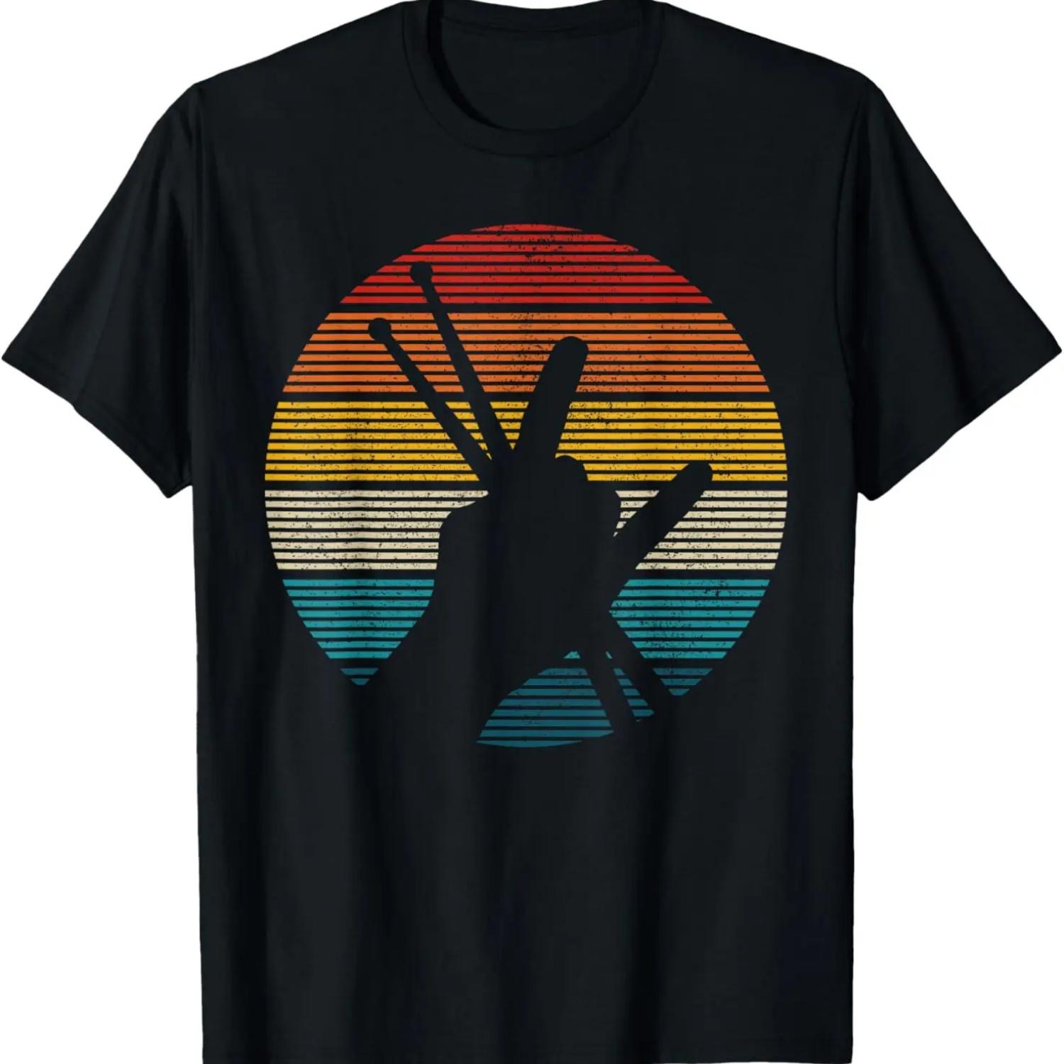 

Vintage Drummer Drum Sticks Rock & Roll Hand Horns Gift T-Shirt S чёрный
