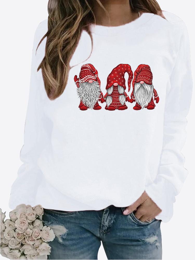 Women Winter Clothing Christmas Printed Casual Sweatshirt Long Sleeve Tops T-shirt Ladies Round Neck Pullover Sweater