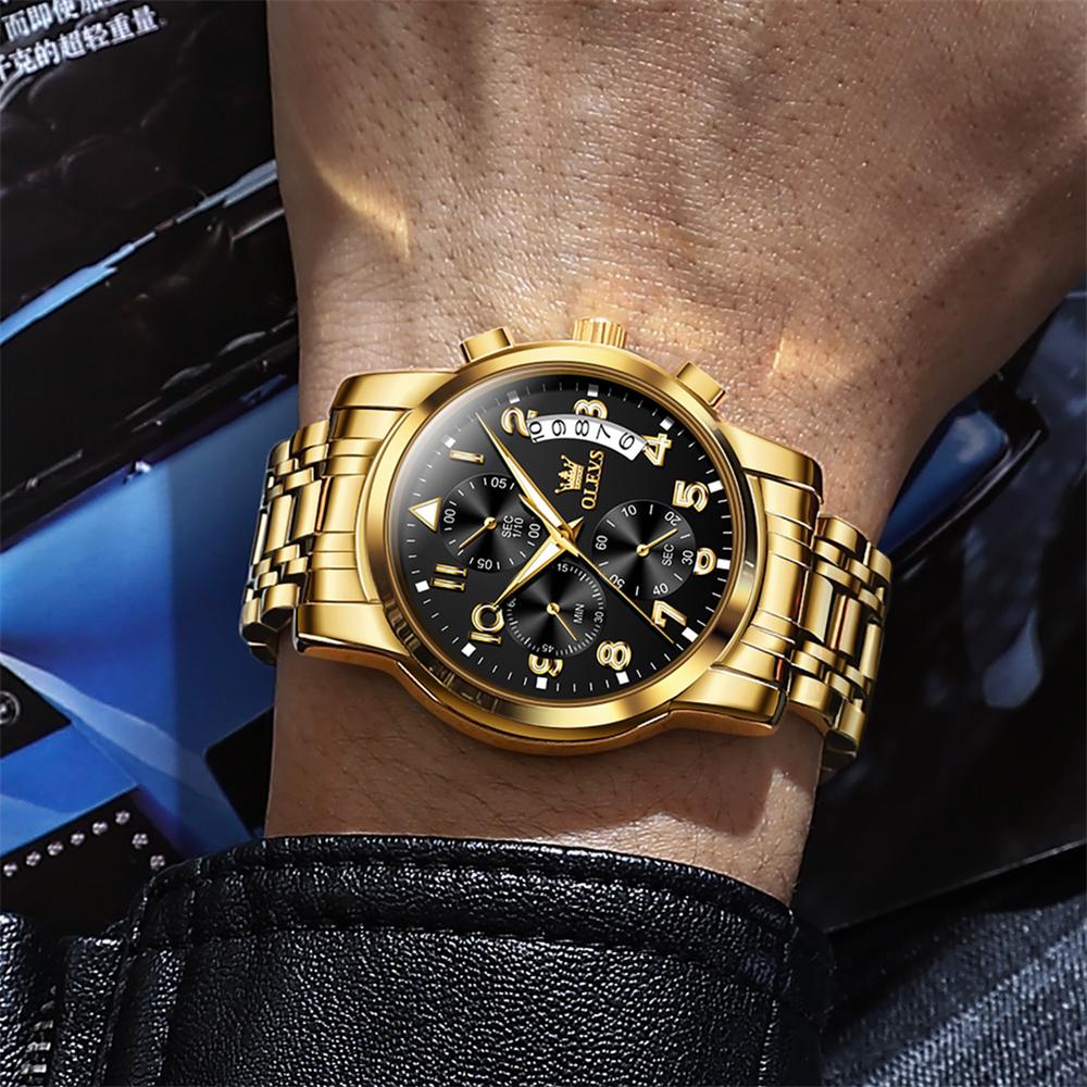 Analog Watch Men Luxury Golden Quartz Wristwatch Stainless Steel Waterproof Watches Luminous Relogio Masculino