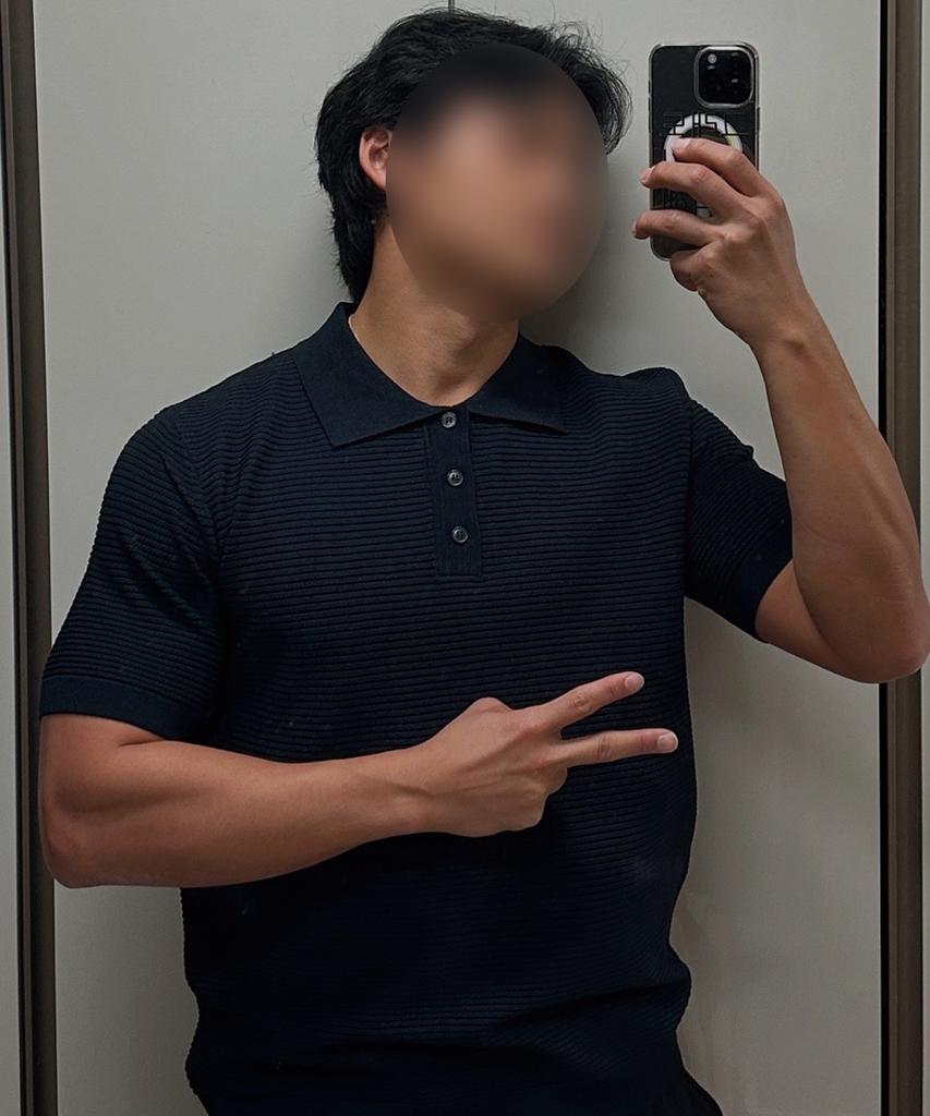 HERVINO Cable Collar Muscle Fit Short Sleeve Knit [Navy]