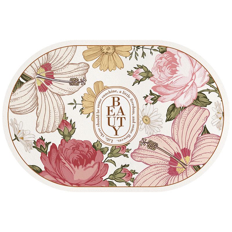 Fresh Floral Diatomaceous Earth Mat - Easy Clean Bathroom & Washbasin Floor Pad