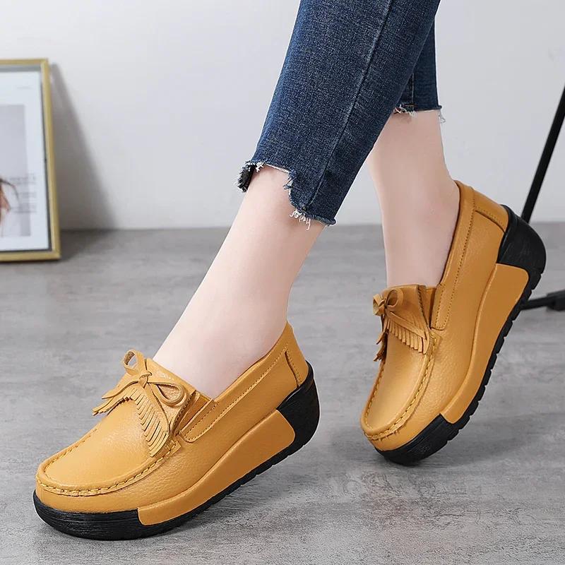 Leichte Mode Dicke Sohle Plateau Schuhe Damen Echtes Leder Hohe Qualität Keilabsatz Schuhe Damen Weich Rutschfest Mutter Schuhe