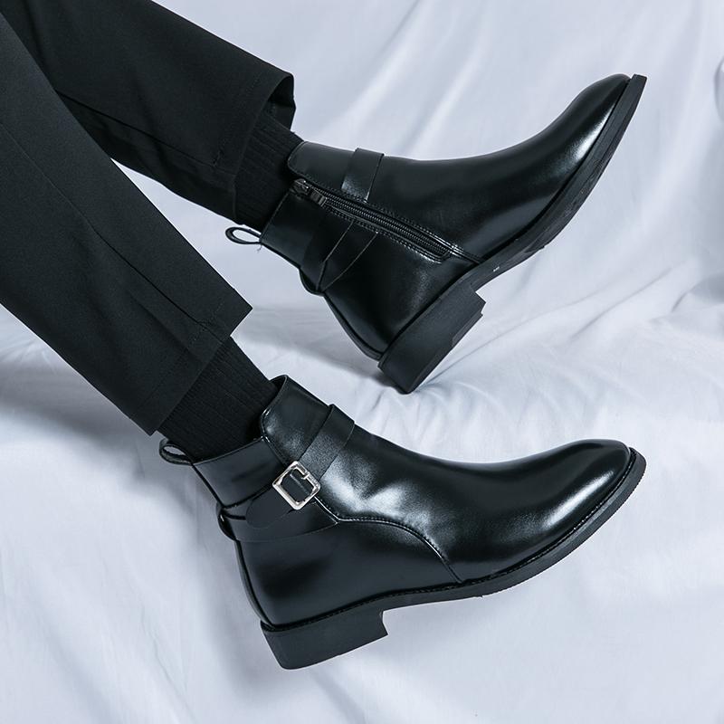 Herren High Top Lederschuhe Minimalistisch Klassischer Gentleman-Stil Täglich Büro Freizeit Geschäft Party Herrenstiefel Motorradschuhe