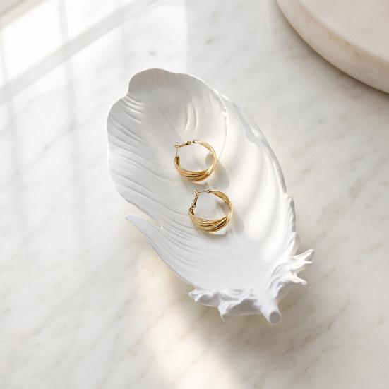 White Feather Jewelry Tray, Plaster Feather Trinket Dish, Decorative Wing Jewelry Dish for Earrings Necklaces Bracelets Dressing Table Decor