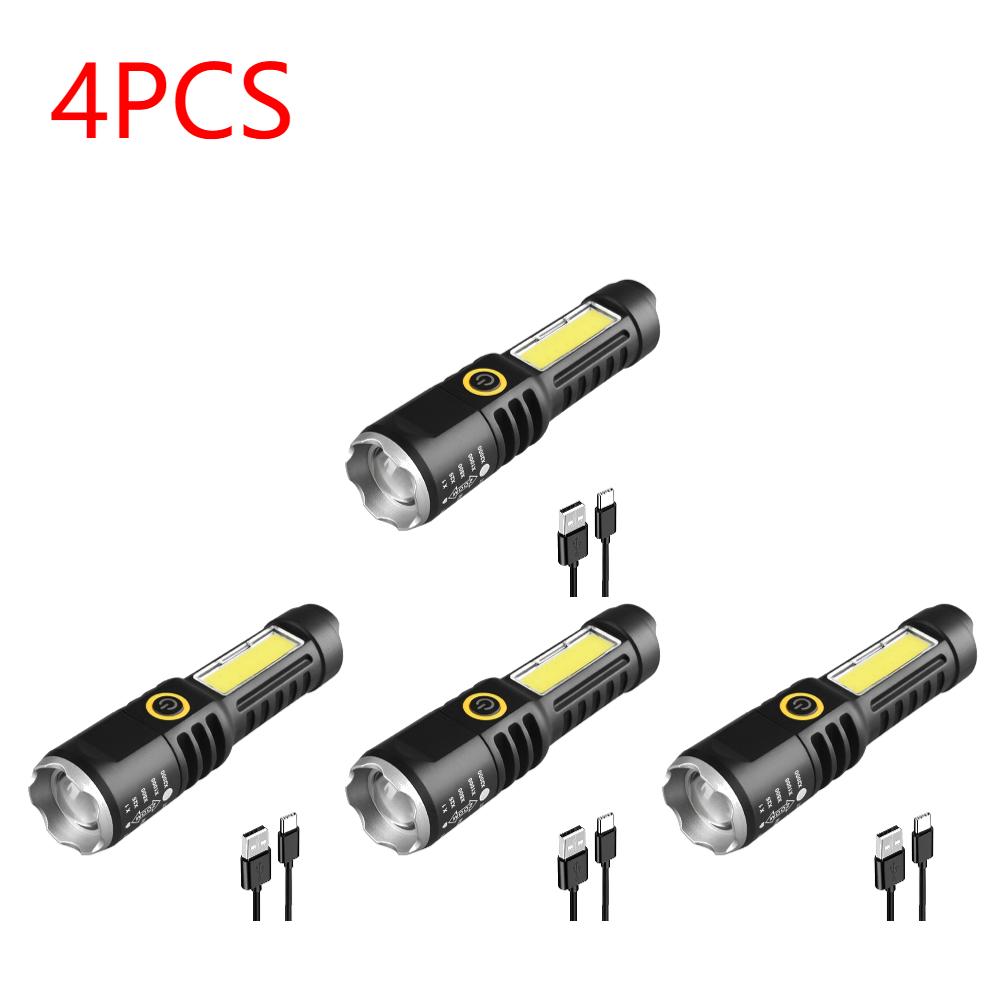 XPE COB LED Camping Flashlight Telescopic Zoom Waterproof Type-C USB Charging Strong Flashlight 4 Modes Torch Lamp for Outdoor
