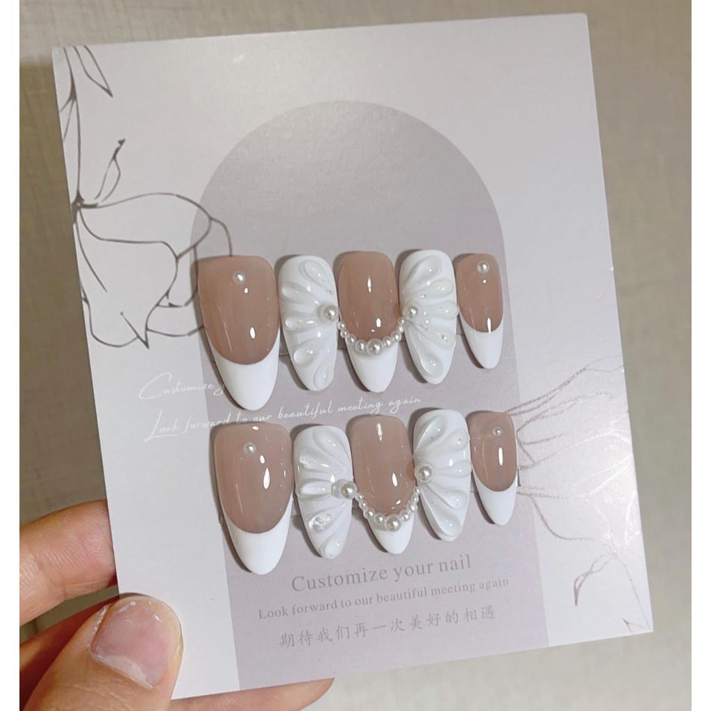 

Искусственные ногти Французский миндаль Прозрачные крылья Фототерапевтические ногти Набор накладных ногтей с клеем Многоразовые накладные ногти L