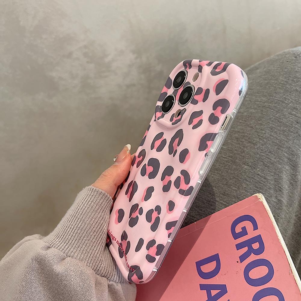 3d Meteorite Pink Leopard Pattern Cute Shockproof Phone Case For Iphone 14 11 12 13 Pro Max Fashion Soft Silicone Back Cover