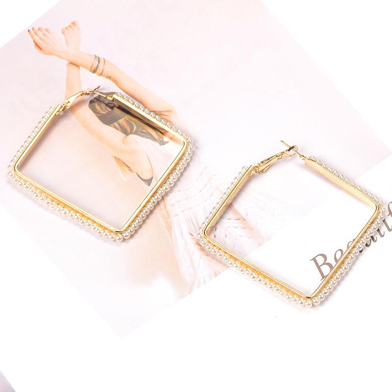 Gold And Silver Geometric Woven Pearl Rice Bead Earrings, Fashion Trend Earrings Retro